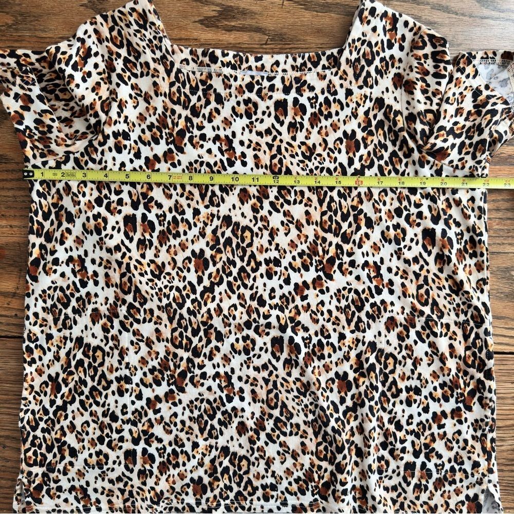 Chico’s Leopard Print Square Neck Short Sleeve‎ Top Women’s Sz L Petite (2P) - Picture 3 of 8